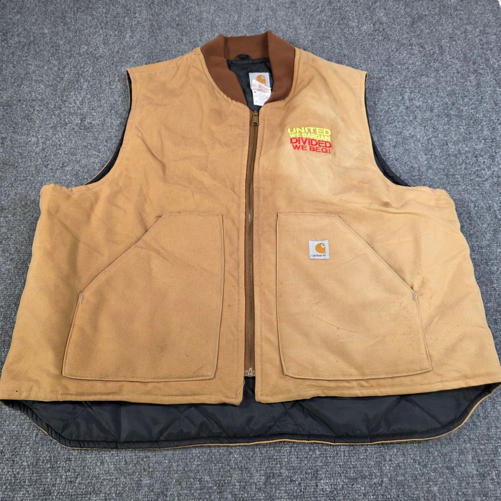 Carhartt Mens VO1 2XL Tan Quilted Lined Vest United We Begi Logo Made‎ in USA